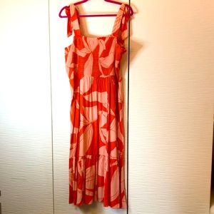 NWT A New Day orange/coral floral shoulder tie dress. Size XL. Elastic chest.